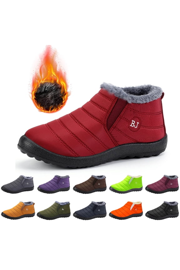 Womens Mens Winter Snow Boots Waterproof Fleece Lined Warm Ankle Booties Comfortable Slip on Outdoor Walking Shoes Black 6