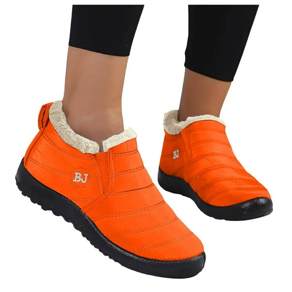 Pandaie Womens Mens Winter Snow Boots Waterproof Fleece Lined Warm Ankle Booties Comfortable Slip on Outdoor Walking Shoes Orange 11.5