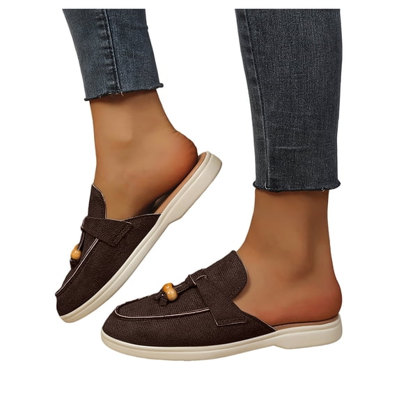 Pandaie Womens Mules Suede Slip on Dressy Loafers Ladies Closed Toe Backless Slides 2026 Casual Walking Shoes for Business Work Office Brown Size 9