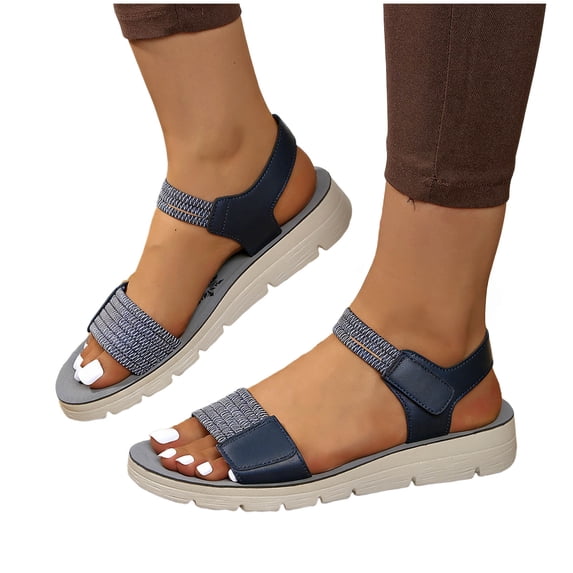 Pandaie Womens Orthopedic Walking Sandals Comfortable Plantar Fasciitis Arch Support Summer Beach Vacation Shoes with Adjustable Strap Blue 7.5