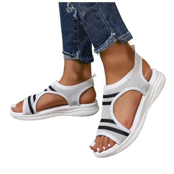 Pandaie Womens Orthopedic Walking Sandals with Arch Support Summer Open Toe Sports Sandal Breathable Knit Summer Shoes Size 6-10 White