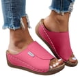 thumbnail image 1 of Pandaie Womens Orthopedic Wedge Sandals Leather Dressy Summer Slip on Slides Arch Support Open Toe Walking Slippers for Beach Vacation Hot Pink 7.5, 1 of 6