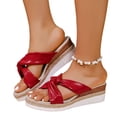 thumbnail image 1 of Pandaie Womens Platform Espadrilles Sandals Criss Cross Open Toe Wedge Slip on Slides Summer Beach Dressy Walking Shoes Red Size 8, 1 of 5