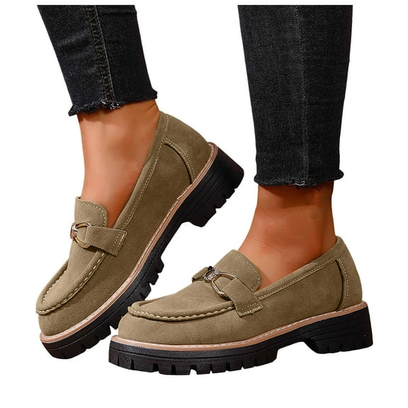 Pandaie Womens Platform Penny Loafers Fashion Slip on Suede Chunky Dress Oxfords Ladies Casual Office Business Work Walking Shoes Yellow 9.5