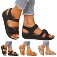 thumbnail image 1 of Pandaie Womens Platform Sandals 2026 Comfortable Wedge Walking Shoes Open Toe Arch Support Casual Dressy Slip on Sandal Black Size 6.5, 1 of 8