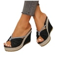 thumbnail image 1 of Pandaie Womens Platform Slides Sandals Rhinestone Summer Dressy Beach Vacation Slip on Sandal High Wedges Espadrille Shoes 3.82 Inch Black 9.5, 1 of 8