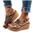 thumbnail image 1 of Pandaie Womens Platform Wedge Sandals Leopard Cork Footbed Slingback Slip on Slides Open Toe Suede Summer Dressy Walking Shoes Brown Size 6, 1 of 8