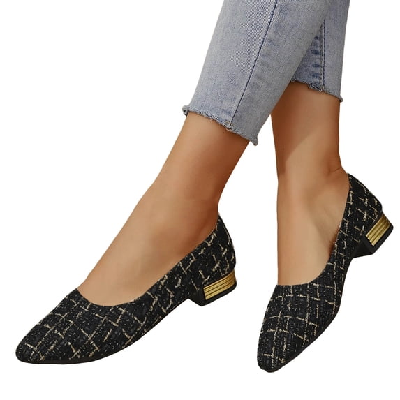 Pandaie Womens Pointed Toe Flat Ballet Flats Low Block Heel Dress Shoes Comfortable Cushioned Insole Slip on Work Office Wedding Party Casual Footwear