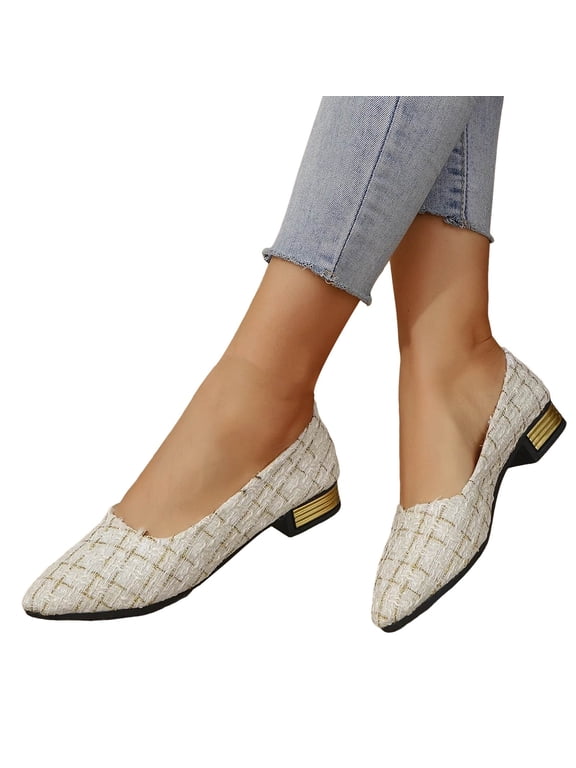 Womens Pointed Toe Flat Ballet Flats Low Block Heel Dress Shoes Comfortable Cushioned Insole Slip on Work Office Wedding Party Casual Footwear