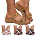 thumbnail image 1 of Pandaie Womens Sandals Rhinestone Orthopedic Summer Wedge Slides with Arch Support Ladies Sparkly Bohemian Casual Walking Shoes with Hook and Loop Beige Size 6, 1 of 9