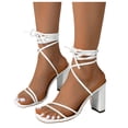 thumbnail image 1 of Pandaie Womens Sandals Square Open Toe Strappy Heels Tie Up High Heeled Wedding Party Dress Shoes for Prom Bridal Daily Wear White,7.5, 1 of 9
