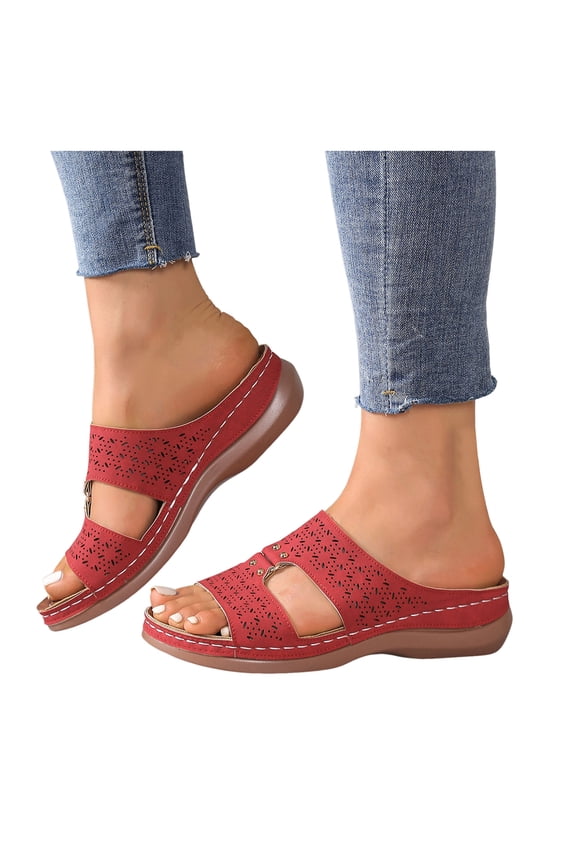 Womens Slides Sandals with Arch Support Comfortortable Slip on Orthopedic Wedge Slippers for Summer Walking Beach Travel Red Size 7