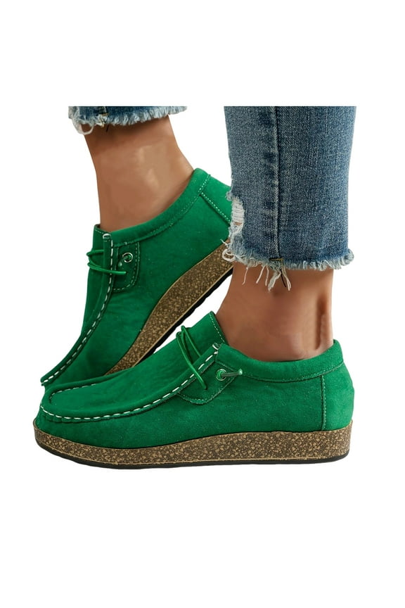 Womens Slip on Loafers Comfort Suede Low Top Moccasins Office Business Work Oxfords Ladies Platform Casual Dress Shoes Green 7