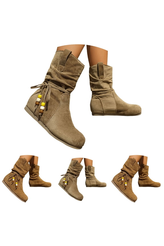 Womens Slouchy Ankle Boots Vintage Wide Calf Western Booties Hidden Wedge Heel Casual Winter Walking Work Shoes Brown 6