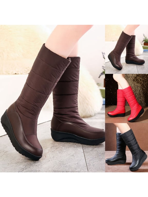 Womens Snow Boots Wedge Platform Heel Comfortable Warm Winter Outdoor Mid Calf Booties with Tassel Zipper Size 5.5-10