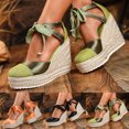 thumbnail image 1 of Pandaie Womens Wedge Espadrille Ankle Strap Closed Toe Platform Heeled Sandals Comfortable Lace up Beach Vacation Summer Shoes (Black,6), 1 of 8