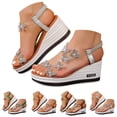 thumbnail image 1 of Pandaie Womens Wedge Sandals 2026 Platform Summer Shoes with Arch Support Rhinestone Butterfly Walking Slip on Slide Sandal Brown 6, 1 of 7