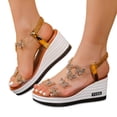 thumbnail image 1 of Pandaie Womens Wedge Sandals 2026 Platform Summer Shoes with Arch Support Rhinestone Butterfly Walking Slip on Slide Sandal Gold 6.5, 1 of 7