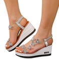 thumbnail image 1 of Pandaie Womens Wedge Sandals 2026 Platform Summer Shoes with Arch Support Rhinestone Butterfly Walking Slip on Slide Sandal Silver 9, 1 of 8