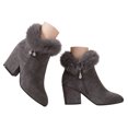thumbnail image 1 of Pandaie Womens Winter Ankle Booties Suede Fuzzy Cuff Warm Snow Boots with Side Zipper Block High Heel Rhinestone Dress Boot Size 6‑9.5, 1 of 6