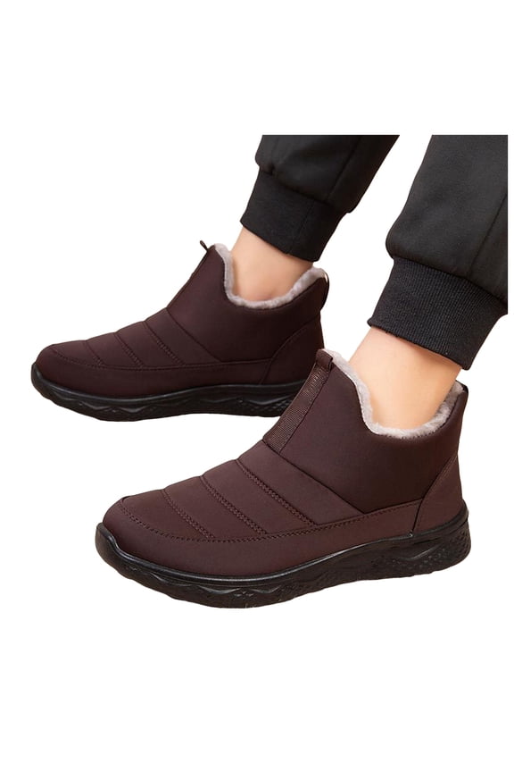 Womens Winter Snow Boots Furry Lined Slip on Ankle Booties Waterproof Insulated Outdoor Walking Shoes with Arch Support Coffee 8