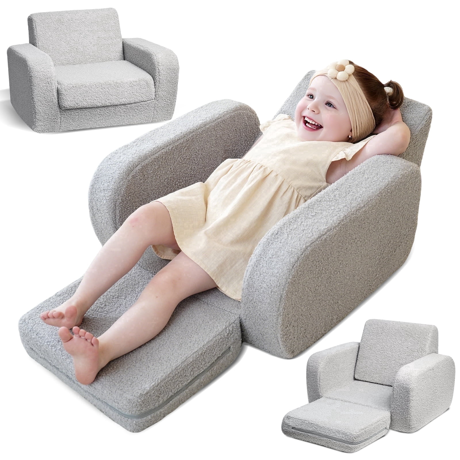 Sunnytoy 3-in-1 Toddler Couch, Toddler Chairs Comfy 1-3 Years Old, Kids Couch Bed Fold Out