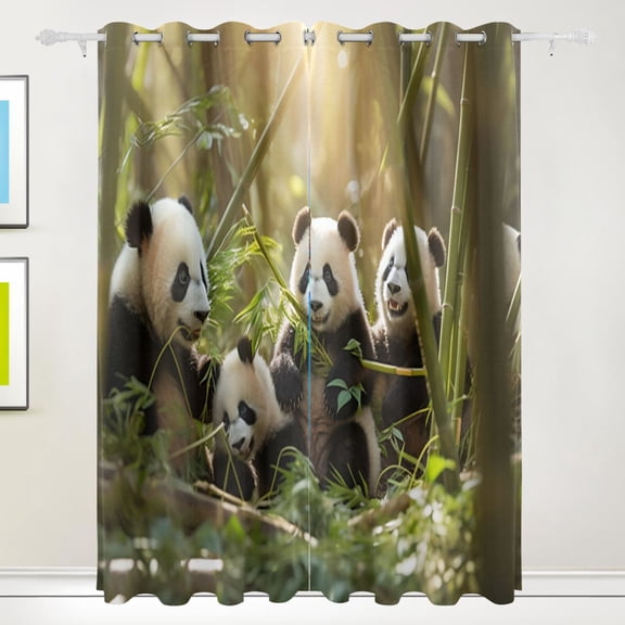 Pandas Bamboo Leaves Sunlight Black Out Curtains 84 Inch Length Curtains for Sliding Glass Doors Bedroom Living Room 2 Pack