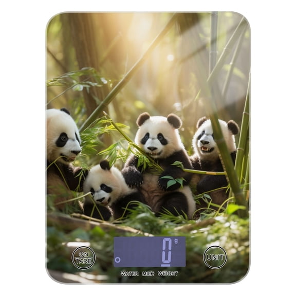 Pandas Bamboo Leaves Sunlight Food Scale Digital Kitchen Scale Waterproof Tempered Glass Tare Function 11 lb for Baking Cooking Meal Prep