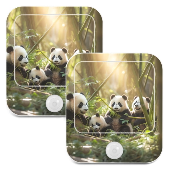 Pandas Bamboo Leaves Sunlight Night Lights Plug into Wall LED with Auto Light Sensor Warm Light for Kids Hallway Bedroom Living Room Kitchen Bathroom Set of 2