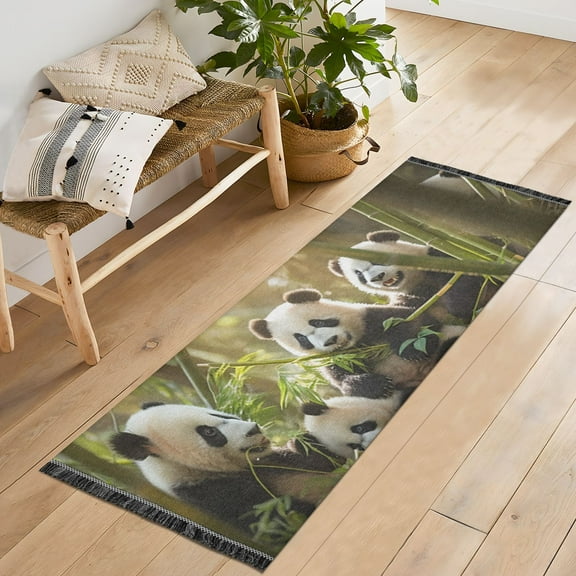 Pandas Bamboo Leaves Sunlight Runner Rug Machine Washable Area Rugs Carpet Non Slip Entryway Mat for Bedroom Entryway Front Door