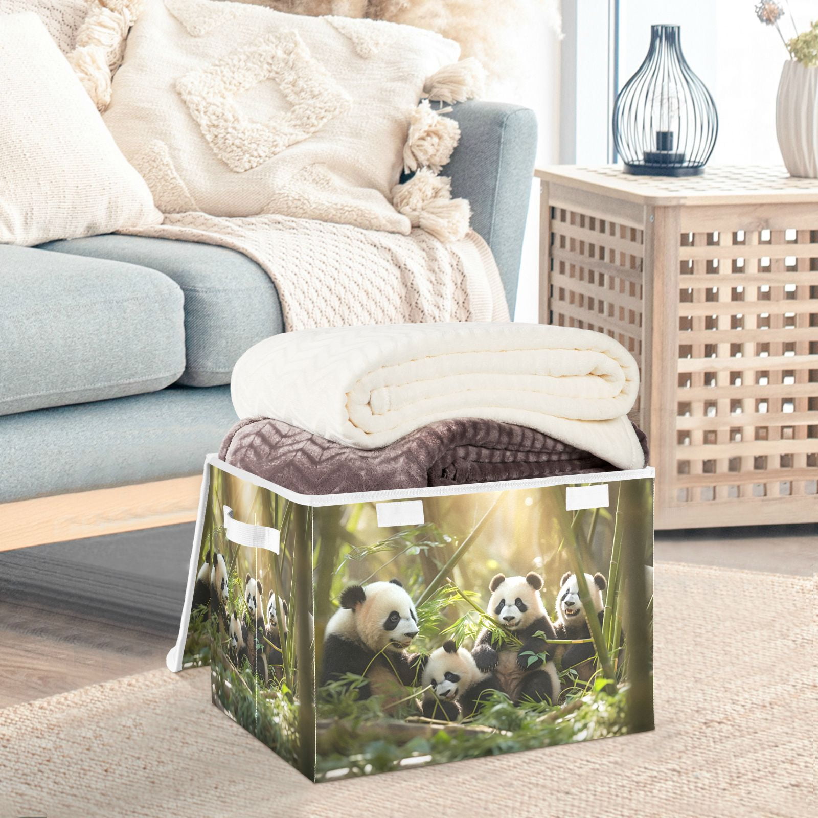Pandas Bamboo Leaves Sunlight Storage Basket Foldable Laundry Basket ...