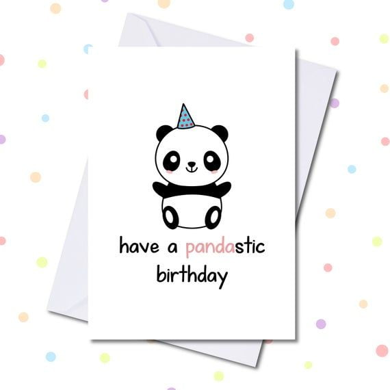 Pandas Birthday Card "Have a Pandastic Birthday" Cute Design Blank Inside with Envelope Perfect for Children's Birthdays and Celebrations