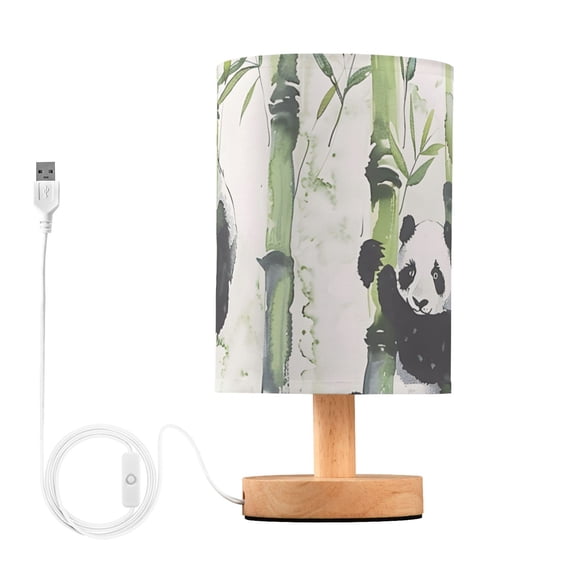 Pandas Branches Ink Painting Table Lamp with USB Port LED Warm Light Lamp Night Light Home Decor
