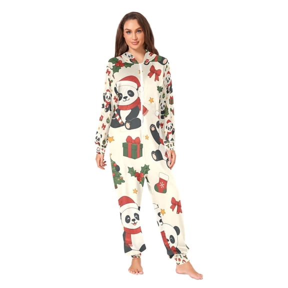 Pandas Christmas Adult Unisex Onesie Pajamas One Piece Suit Pjs Sleepwear Jumpsuit