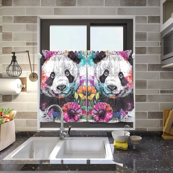 Pandas Colorful Flowers Kitchen Curtains Half Tier Curtain 2 Rod Pockets Bathroom Bedroom Cupborad Living Room 27"x24"