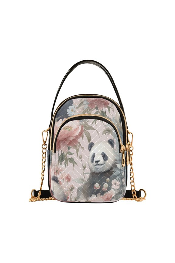 Pandas Flowers Floral Leaves Bear Women Quilting Handbags Shoulder Bag Cross Body Bag with Crossbody Strap Hobo Bags Chain Strap