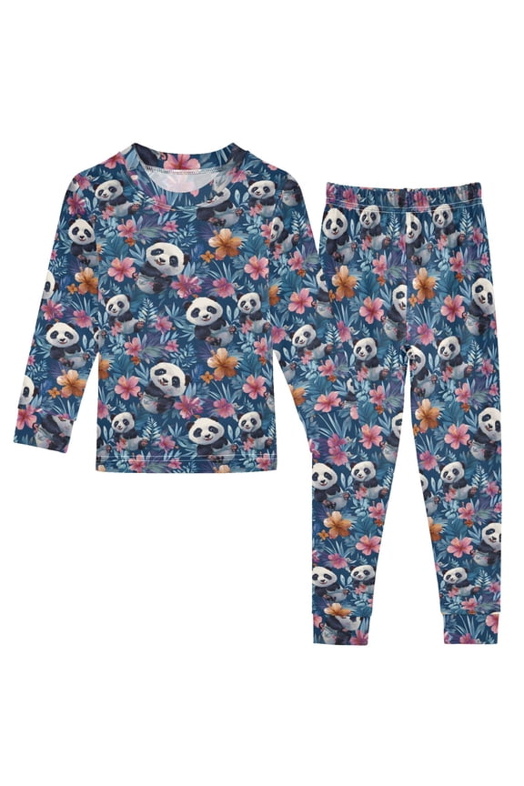 Pandas Frolicking Pattern Cotton Pajamas 2 Piece Set Sleepwear Soft and Comfortable Homewear Nightwear