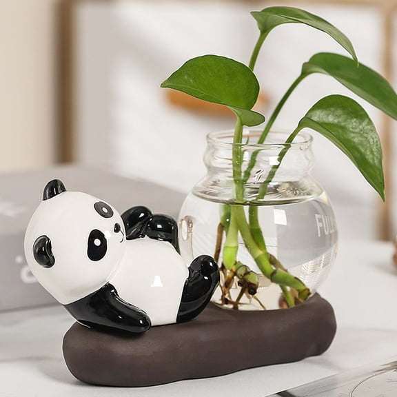 Pandas Hydroponic Vase Glassware Desktop Flower Pots • Clear Glass Plant Container for Fresh Flowers • Space-Saving Decorative Ornament, 1 Piece