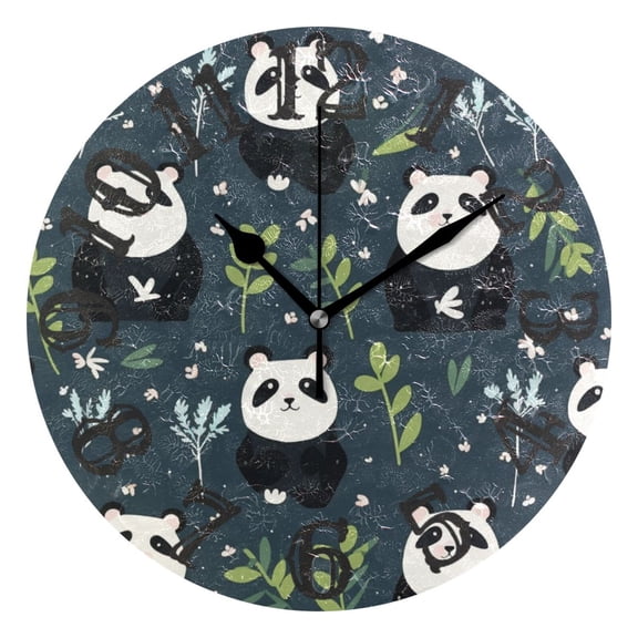 Pandas Leaves 10 inch Wall Clocks Non Ticking Easy to Read Battery Decorative for Home Bathroom Kitchen Bedroom Living Room