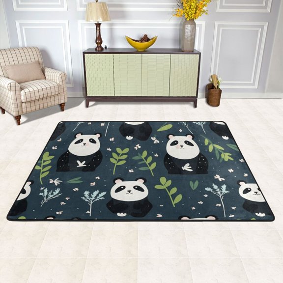 Pandas Leaves Area Rug Washable 72 x 48 Floor Carpet Mat Non Slip for Bedroom Living Room Kids Room Home Decor