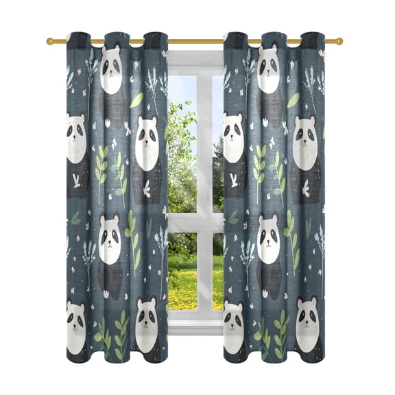 Pandas Leaves Blackout Curtains Patio Door Curtains Window Decoration for Bedroom Living Room 2 Panels