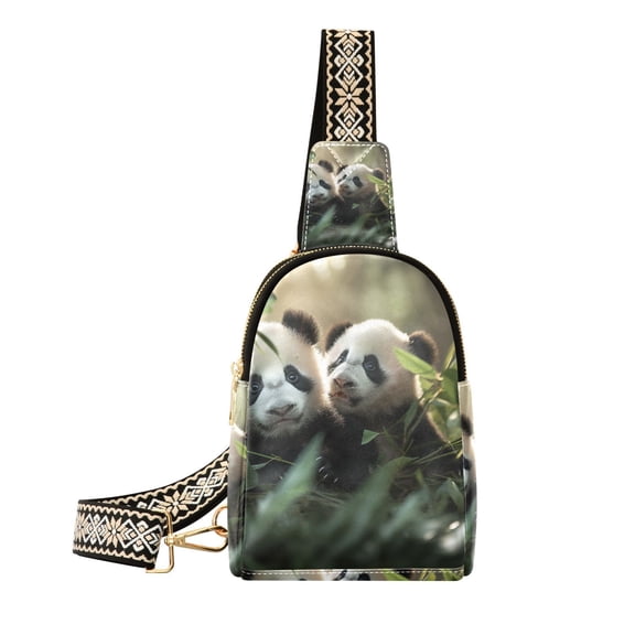 Pandas Leaves Crossbody Bags Backpack Chest Bag Shoulder Bag Waist Bag for Outdoor Travel Hiking Fitness Cycling