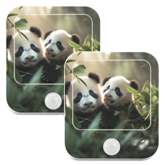 Pandas Leaves Night Lights Plug into Wall LED with Auto Light Sensor Warm Light for Kids Hallway Bedroom Living Room Kitchen Bathroom Set of 2