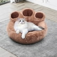 thumbnail image 1 of Pandas Paw Cat and Dog Nest, 16.14in All-Season Pet Bed, Soft Plush Mat for Small Cats and Dogs, Cozy Indoor Sleeping House, Removable and Washable Pet Cushion(Brown), 1 of 6