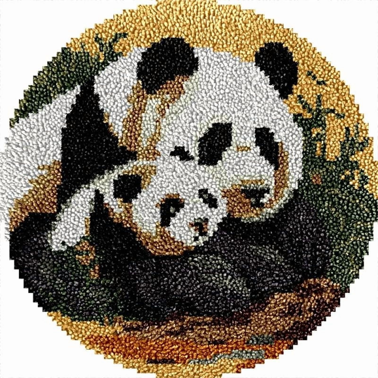 Pandas Round Shape Latch Hook Rug Kits Set for Starter Crochet Hook Cushion Mat Sofa Seat Cushion Crocheting Kits with Preprinted Canvas Crochet Yarn Kits 50X50cm (ui165)
