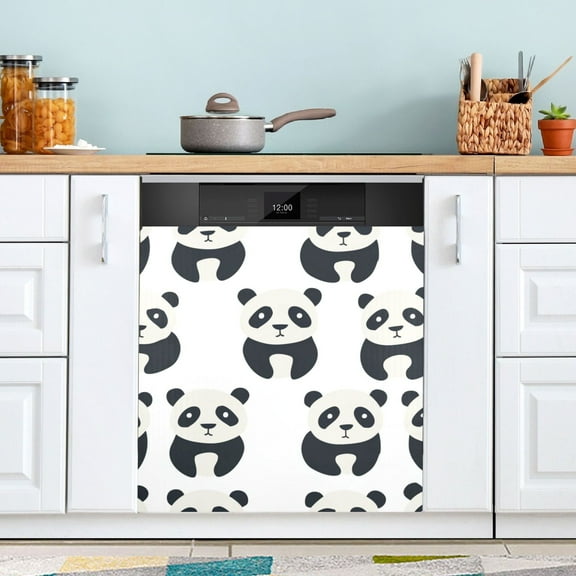 Pandas Silhouette Dishwasher Magnet Cover Magnetic Fridge Door Cover Home Kitchen Decor 23"x 26"