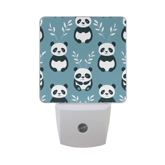 Pandas Sitting and Leaf Night Light 2 Pack LED Nightlight Plug into Wall Dusk to Dawn Sensor Soft White