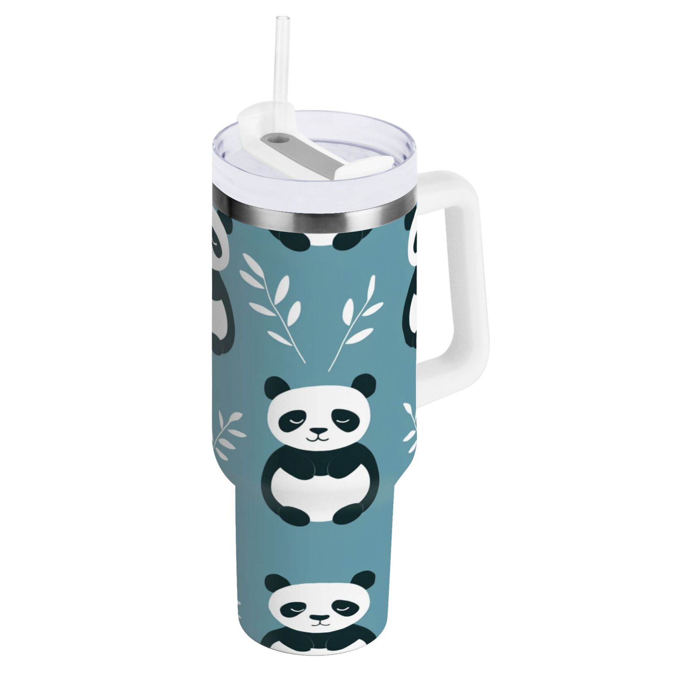 Pandas Sitting and Leaf Tumbler with Handle and Straw Lid 40 oz ...