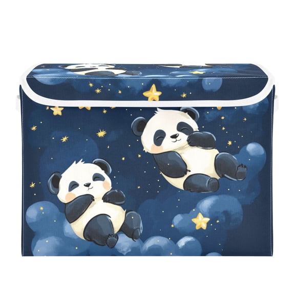 Pandas Sleeping on Clouds Stars Cartoon Foldable Storage Bin with Lid and Handle Collapsible Storage Box 16.5 x 12.6 x 11.8 inches