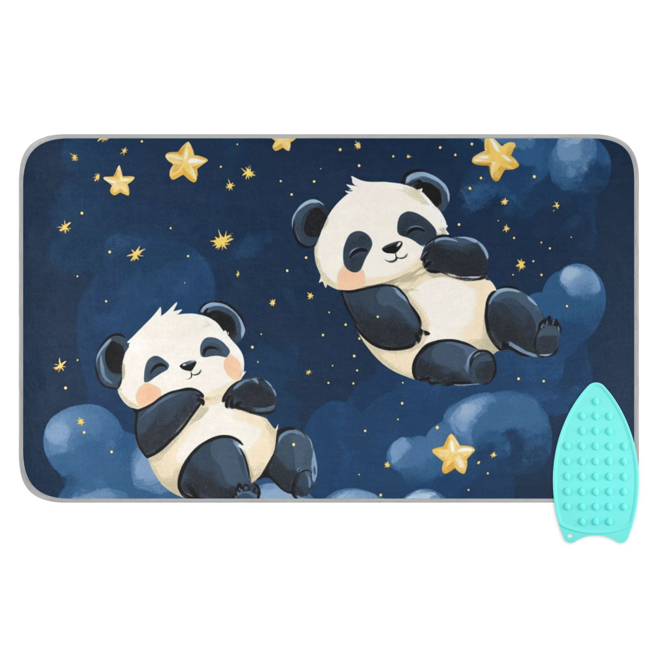 Pandas Sleeping on Clouds Stars Cartoon Ironing Mat Blanket Portable Travel Ironing Pad Heat Resistant Pad 47.2" x 27.6”